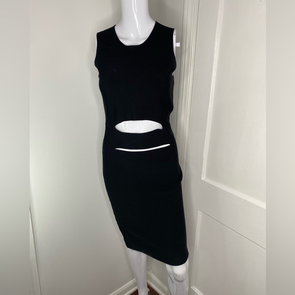 ALEXANDER WANG Bandage Ponte Bodycon Belted D Ring Black Cut-Out Dress